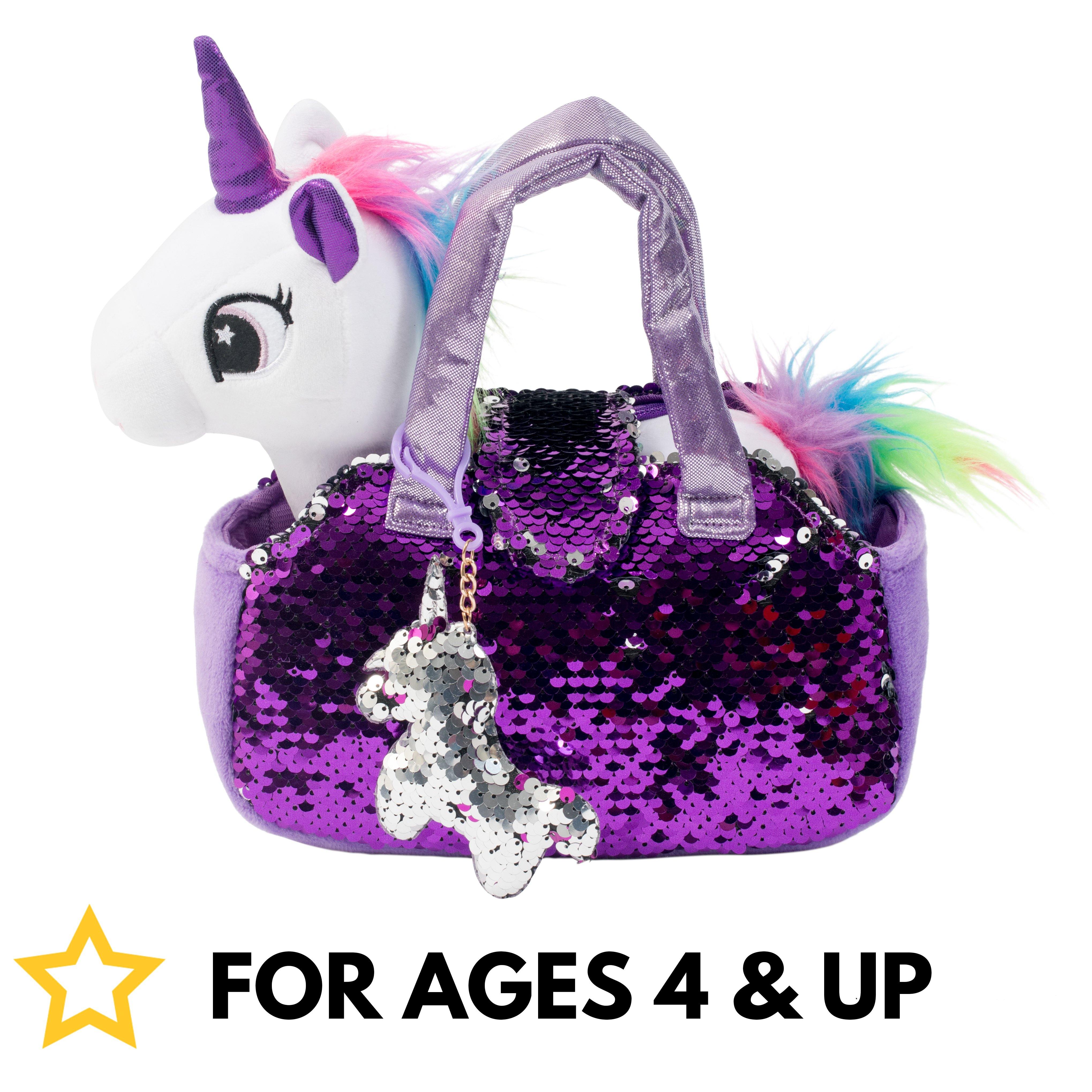 Little Jupiter Pet Plush Set with Bag - White/Purple Unicorn - Little Jupiter