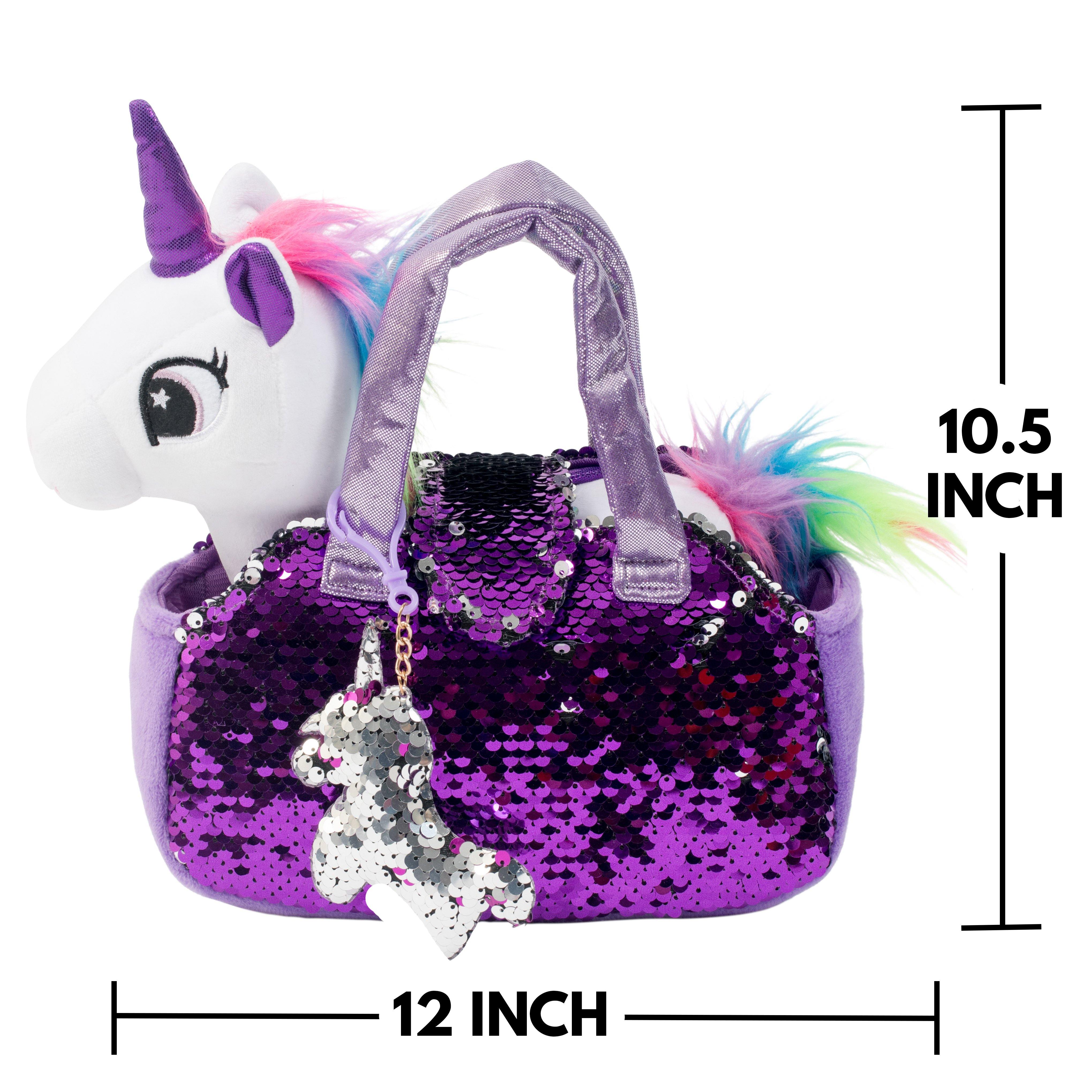Little Jupiter Pet Plush Set with Bag - White/Purple Unicorn - Little Jupiter