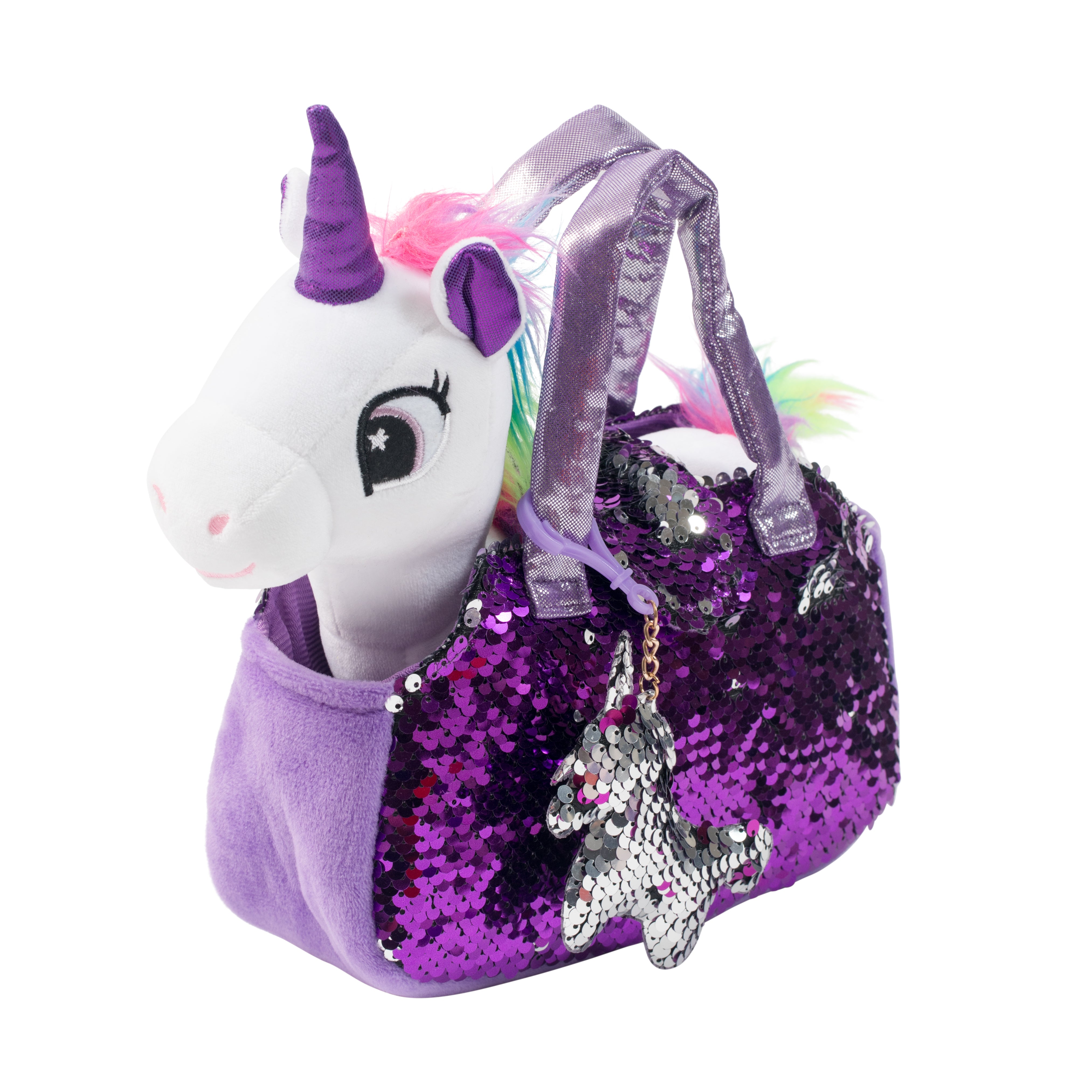 White and Purple Unicorn Pet Plush Set with Bag for Kids - Little Jupiter