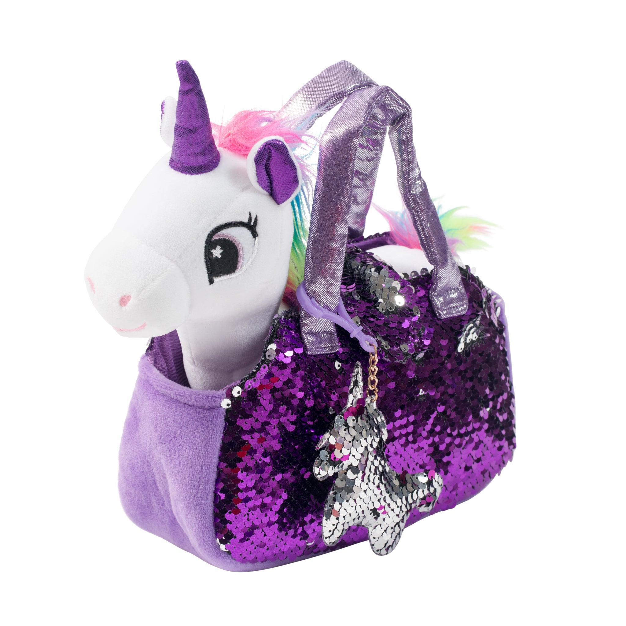White and Purple Unicorn Pet Plush Set with Bag for Kids - Little Jupiter